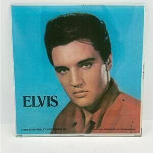 1986 Elvis Presley Glass Photo Plaque Tile Wall Art 6x6 Licensed Retro